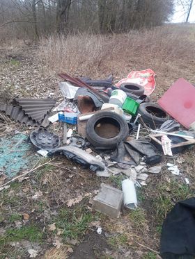 Wyrzucone śmieci w lesie w Chwalimierzu