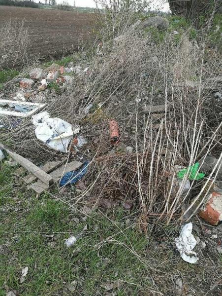 Wyrzucone śmieci przy drodze w Świdnicy Polskiej