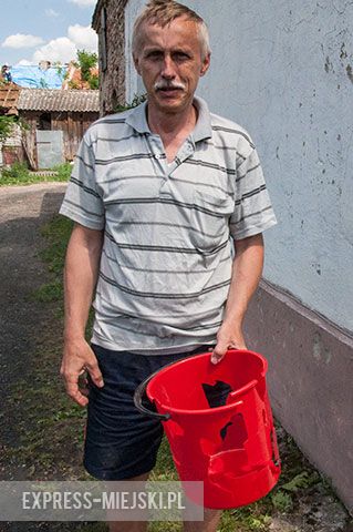 Sikorzyce (gm. Kostomłoty). Wiadro połamane przez kule gradowe