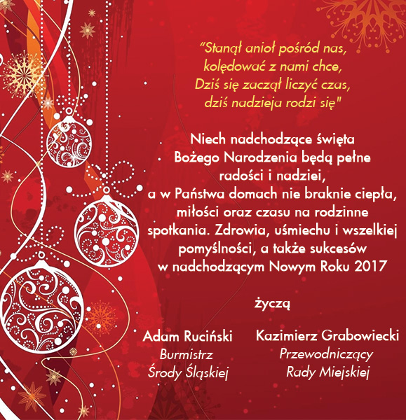 Wesołych Świąt życzą władze Środy Śląskiej