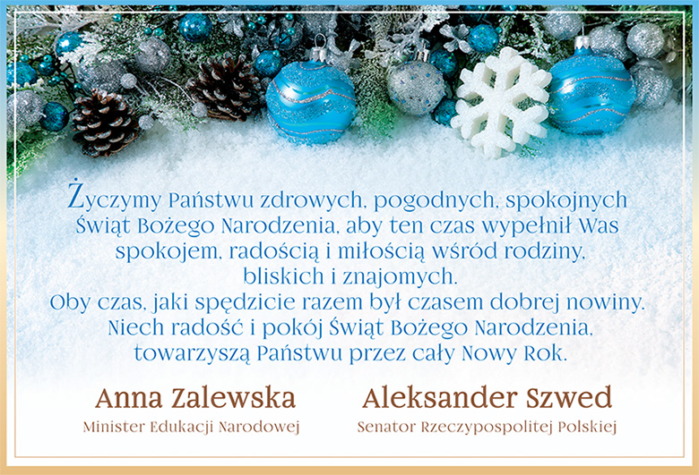 Wesołych Świąt życzą Minister Edukacji Narodowej oraz Senator RP