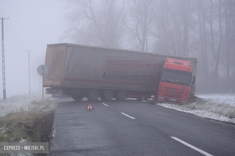 Tir wjechał do rowu w Dębicach