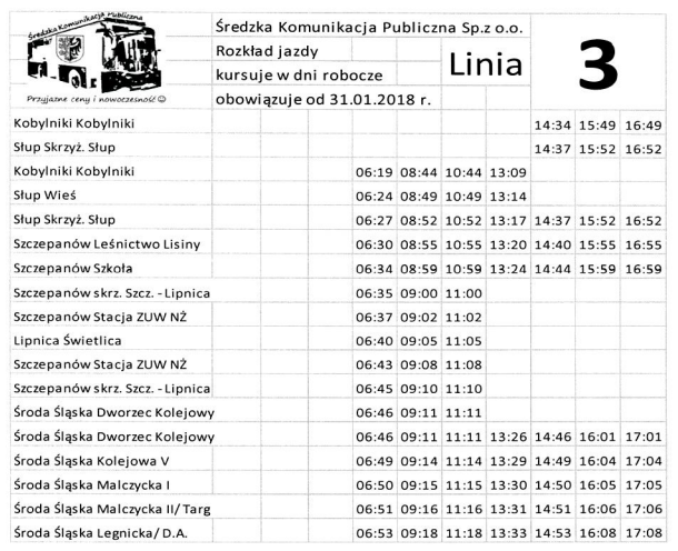 Rozkład jazdy miejskich autobusów