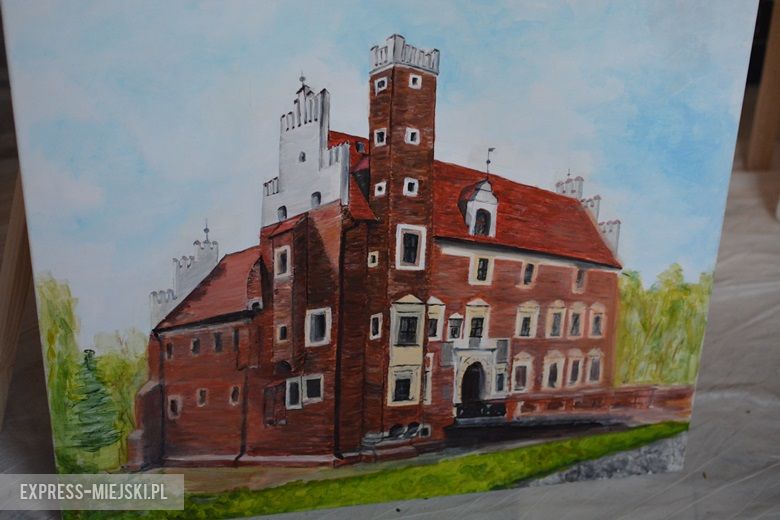 Prace kobiet nad obrazami w zamku w Wojnowicach