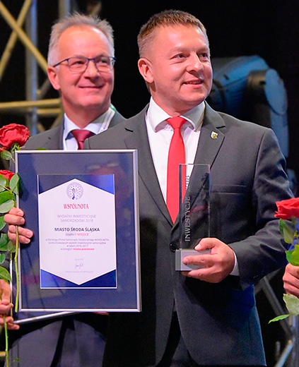 Adam Ruciński, burmistrz Środy Śląskiej, po odebraniu wyróżnienia w Katowicach