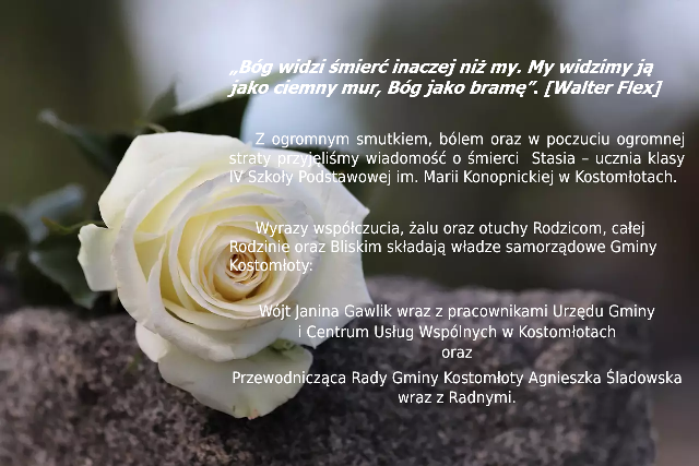 Kondolencje dla tragicznie zmarłego ucznia Szkoły Podstawowej w Kostomłotach
