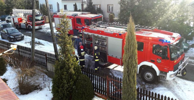 Akcja strażaków podczas pożaru sadzy w Miękini