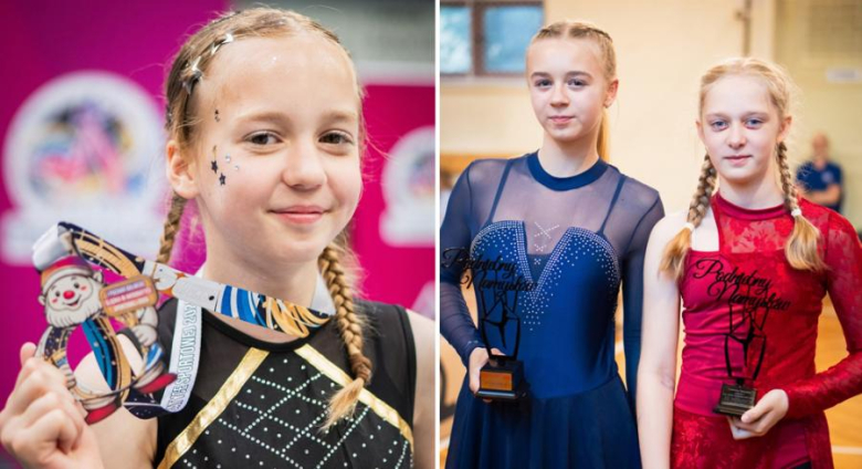 Młode gimnastyczki z klubu AcroSky Środa Śląska z medalami