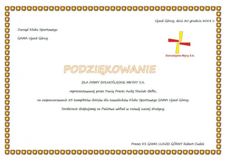 Zawodnicy z nowymi dresami podziękowali sponsorowi