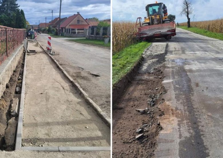 Budowa chodnika w Osieku (po lewej), przebudowa drogi gminnej (po prawej)