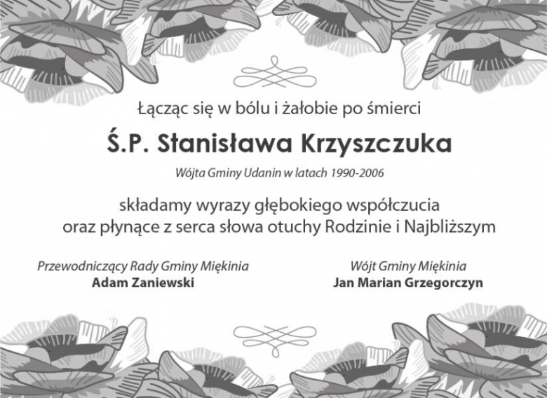 Kondolencje dla rodziny Ś.P. Stanisława Krzyszczuka