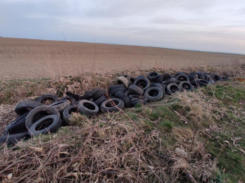 Wyrzucone śmieci na drodze między Rakoszycami a Kulinem