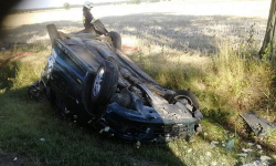 Koło Lusiny dachował samochód. Poszkodowani to dwaj obywatele Ukrainy [foto]